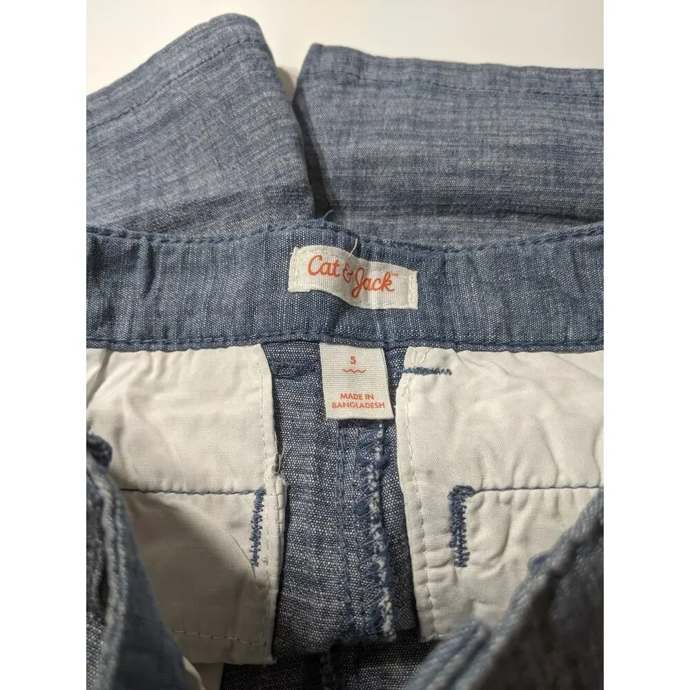 Cat & Jack Boys Flat Front Chino Shorts Blue 5 Stretchy Adjustable Waist Pockets